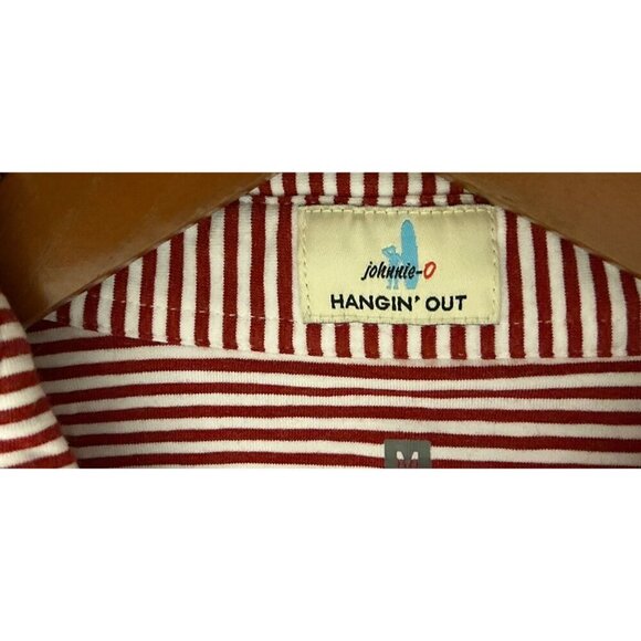Johnnie O Hangin Out Polo Shirt Red White Striped Short Sleeve Cotton Size Med - Picture 5 of 7